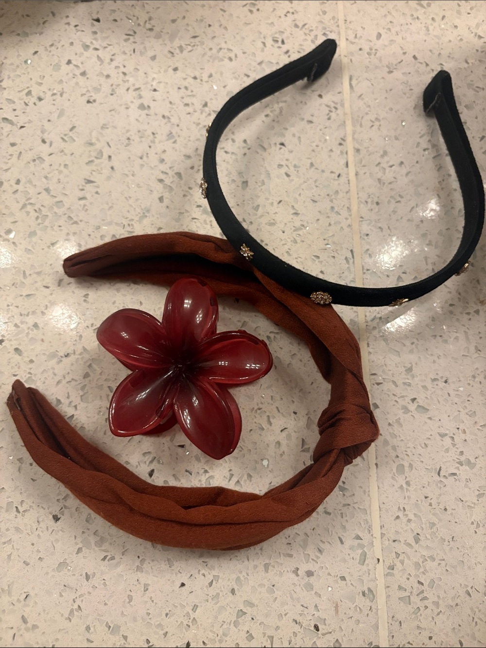 Stylish Brown Knot Headband and black headband with brown Floral Hair Clip
